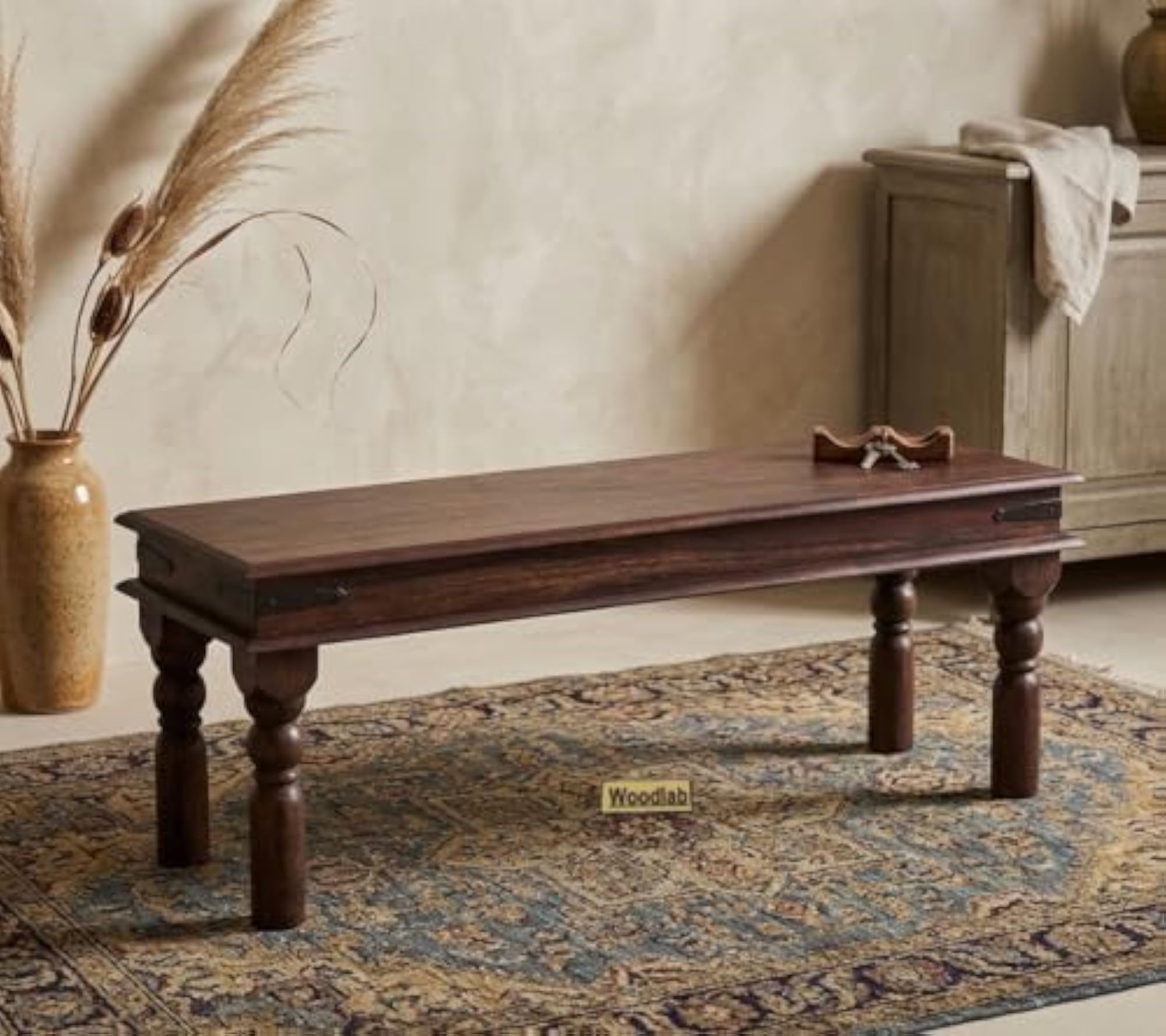 Solid Sheesham Wood Jaipur 2 Seater Bench Without Cushion