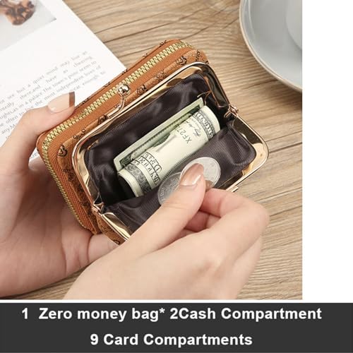 Women purse brown Short zipper wallet card holder large capacity coin holder for women4