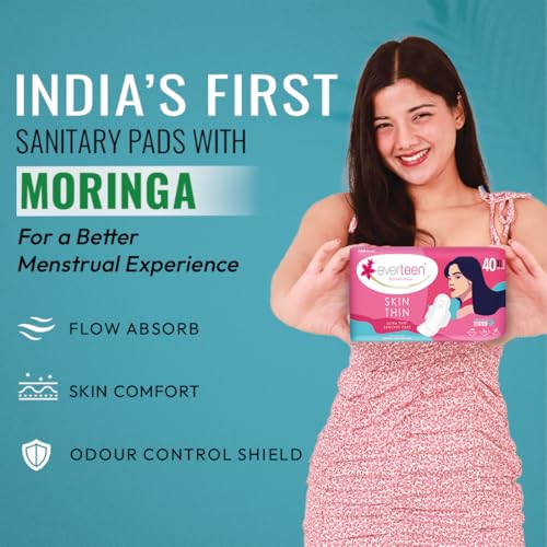 Image of everteen SKIN THIN XL 80 Sanitary Pads for Women, Ultra Thin Sanitary Napkins XL 285mm, Wider Back Coverage for No Stains, Rash-Free Protection - Pack of 2