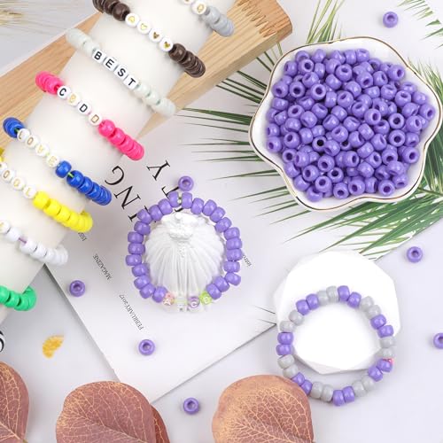 Image of 1000Pcs Pony Beads Bracelet 9mm Purple Plastic Barrel Pony Beads for Necklace,Hair Beads for Braids,Key Chain,Jewelry Making (Purple)