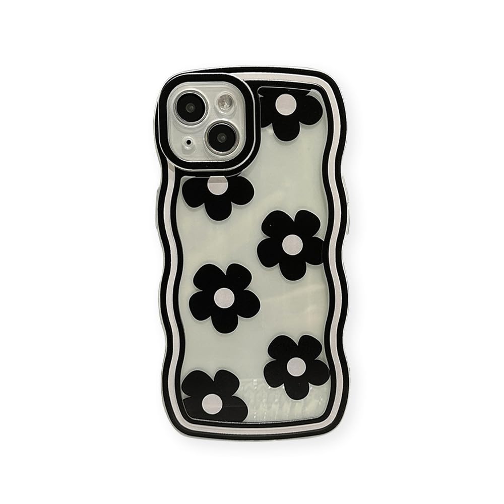 Amazon.co.jp: IPhone 13 用 花柄 クリア ケース, 黒い花デザイン, 波
