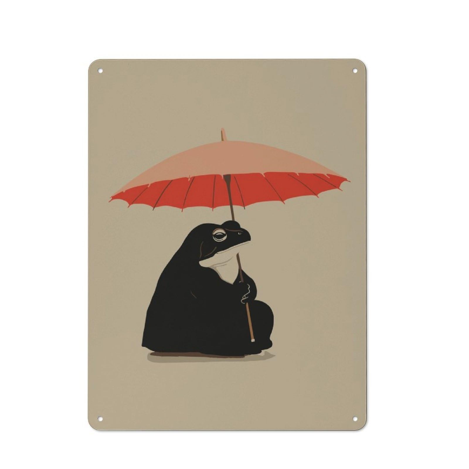 Junmoney Patient Umbrella Frog Metal Wall Sign 40X30cm Featuring For Living Room Wall, A Decorative Gift For A Newly Furnished Living Room