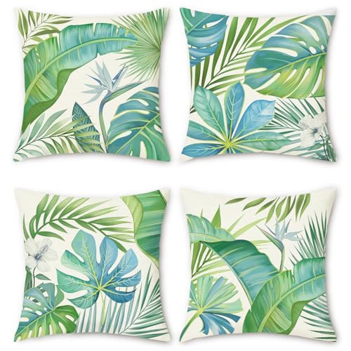 COZZSNUGE Housses de Coussin Feuilles Tropicales Verte Feuille de Palmier Monstera Polyester Taies d’Oreiller Décoratives pour Canapé Lit Maison Jardin...