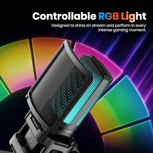 Image of Simpex (SDM-001 Dynamic RGB USB Condenser Microphone for PC, RGB Condenser Computer Mic with Tripod Stand, Quick Mute, Gain Control, for Gaming, Streaming, Podcasting, Recording