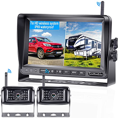 LeekooLuu G7 HD Dual Wireless Backup Camera for RVs,Trailers,Trucks,Motorhome,7  Inch Monitor with Recording DVR Highway Observation System Super Night Vision