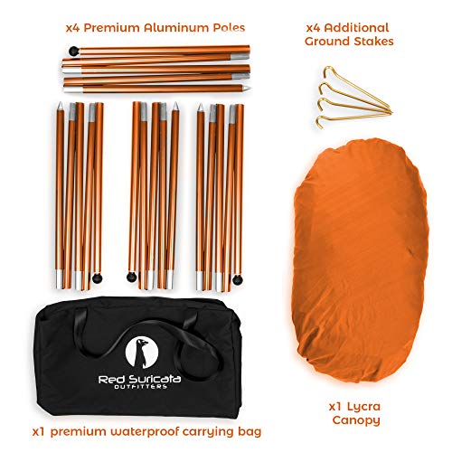 Red Suricata Family Beach Tent & Beach Canopy, UPF50 Sun Beach Shade, Sunshade with 4 Aluminum Poles, 4 Pole Anchors & Sand Shovel, Large & Portable Sun Shelter Tarp (Large, Orange)