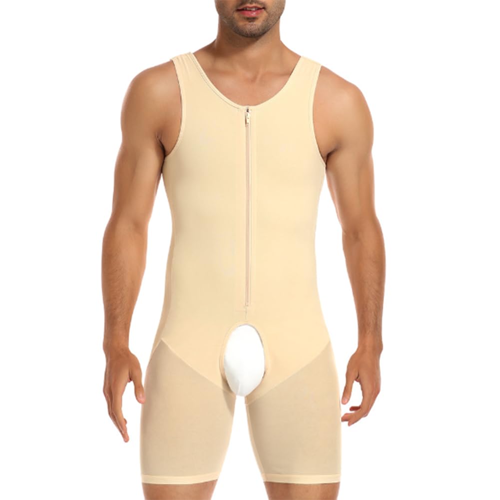 Men Hip Padded Zipper Closure Tummy Control Waist Trainer Bodysuits Girdle Full Body Shaper