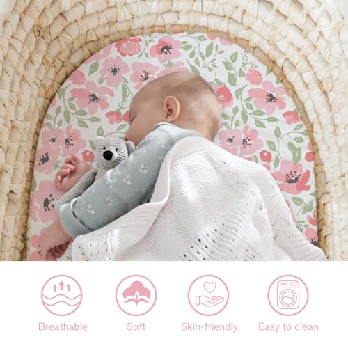 Image of Little Grape Land Bassinet Sheets 4 Pack, 33 inch x 18 inch Fitted Bassinet Sheets Up to 4 inch Deep Pocket, Ultra Soft Baby Bassinet Fitted Sheets for Bassinet Mattress, Rose Garden