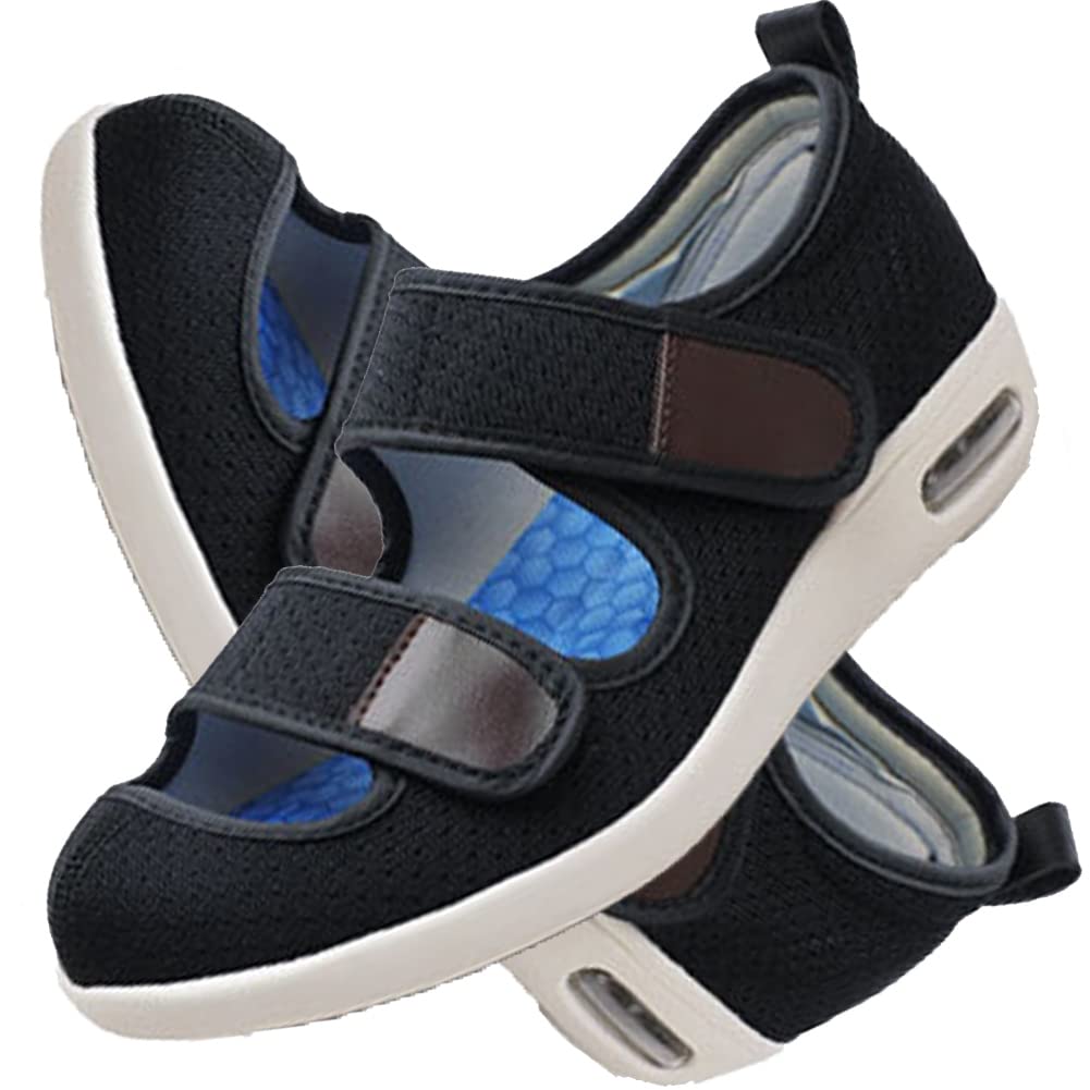 Zapatilla Ancho Especial Mujer Empeine Alto pies hinchados Extra Anchos Zapatos Vendaje Ortopédico Verano Sanitarios Zapatos de Ensanchamiento de Fertilizante de Gran Tamaño Plus,Negro,36 EU