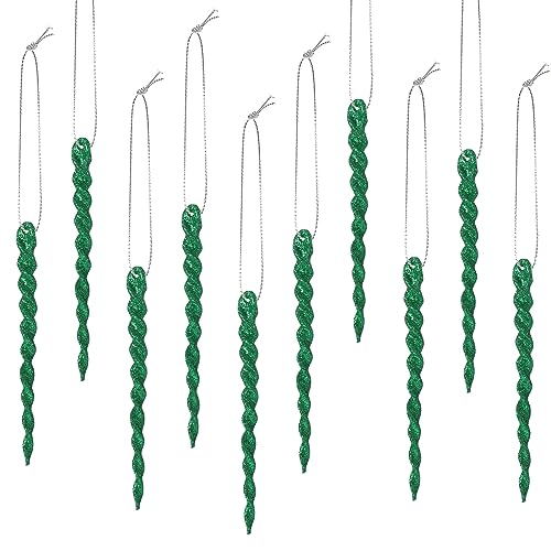 30 Pcs Plastic Icicle Twisted Plastic Icicle Christmas Ornaments Christmas Tree Hanging Decoration and Holiday Xmas Party Wedding Hanging(5.12 Inch,Dark Green)