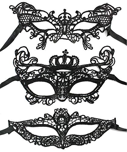 com-four® masque vénitien 3x, masque pour les yeux de différentes conceptions, masque facial en dentelle de haute qualité comme mascarade (03 pièces - Mix 2) Cover