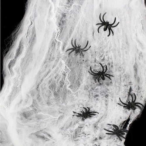 OIXYEY Decoração de Halloween - teias de aranha de algodão premium com 40 aranhas peludas, kit de decoração terrível para casa, festas e jardins, conjunto completo para noite de bruxas (1 unidade)