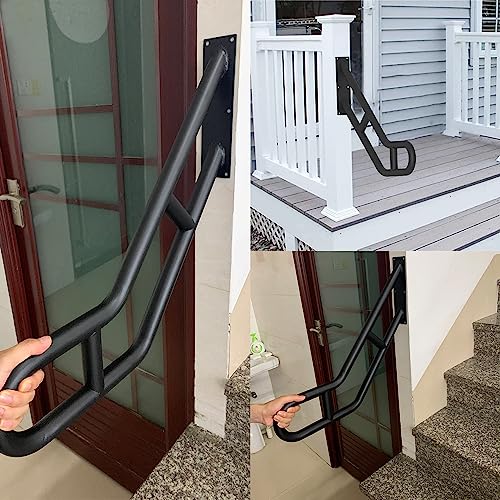 25" U-Shaped Handrails For Outdoor 1-3 Steps, Upgraded Bent Black Wall Mount Handrail For Indoor, Easy To Install Safety Grab Bars For Stairs, Metal Stair Railing For Garage Porch Garden Entry Steps #TOP4