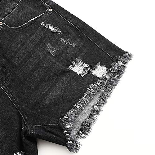 Image of THUNDER STAR Women Mid Rise Ripped Stretchy Jeans Shorts Frayed Raw Hem Casual Denim Shorts