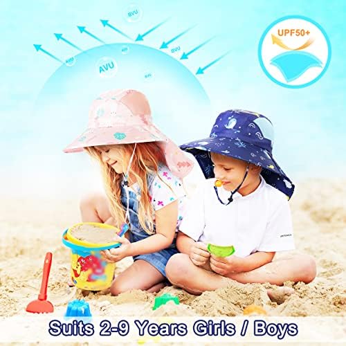 BEBOAN Baby Sun Hat Toddler Bucket Hat for Boys Girls Kids Beach Sun Hat UV Protection UPF 50+ Wide Brim Neck Flap Aged 2-9