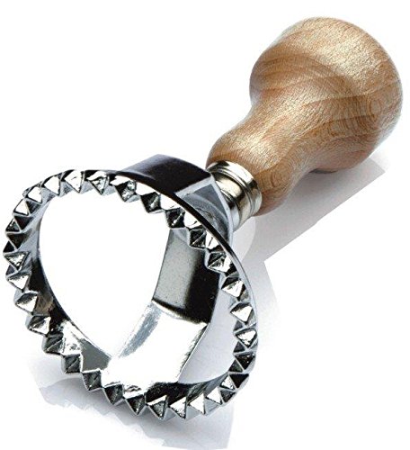 Tredoni 6.4cm Round Ravioli Pasta/Dough Stamp Cutter (6.4 cm // Large), Silver, Natural Wood