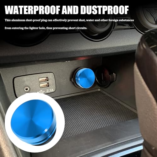 Image of Cigarette Lighter Plug Cover, Eject Button Car Cigarette Lighter, Standard 12 Volt Power Source Aluminum Dustproof Plug Universal Fits Most Vehicles (Blue-K3)