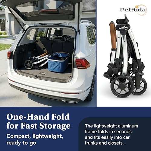 Luxury Pet Stroller with Detachable Carrier | Lightweight Design with Easy One-Hand Fold & Spacious Storage Basket | Safe & Comfortable Travel for a Small to Medium Dog or Cat, Blue - Image 5