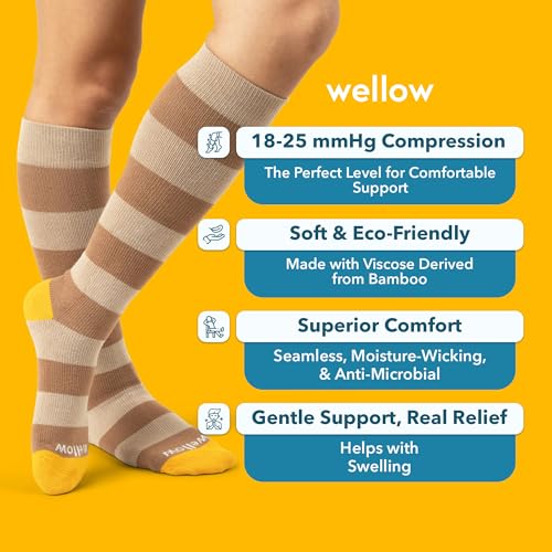 Image of Wellow Knee High Compression Socks for Men & Women | 18-25 mmHg Made with Viscose from Bamboo | Relieves Swelling- Stripes