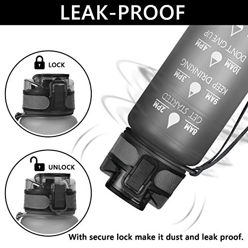 flintronic 1000 ml Lekvrije Beste Sport Waterfles Lek Proof, BPA Gratis Tritan Plastic Milieuvriendelijke Drinkflessen met Filter & Time Marker, One Click Flip Deksel, Deksel voor Gym Yoga Fitness Camping - Image 7