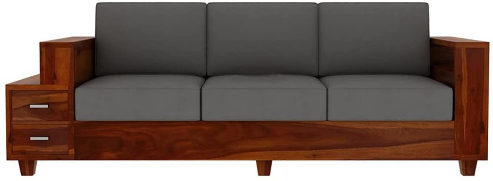 Sardardhara Sheesham Wood Sofa Set 3 Seater with 2 Drawer Wooden Sofa Set for Living Room Home Office (Honey Finish)