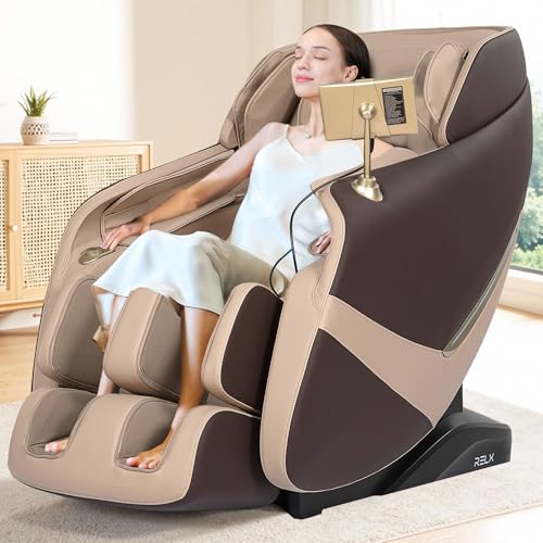 RELX 2025 Massage Chair Full Body, Zero Gravity Airbag Shiatsu Massage Chair with SL-Track, Heating, AI Control, Body Scan, 13 Modes, Foot Rollers, and Deep Yoga Stretch (Coffee)