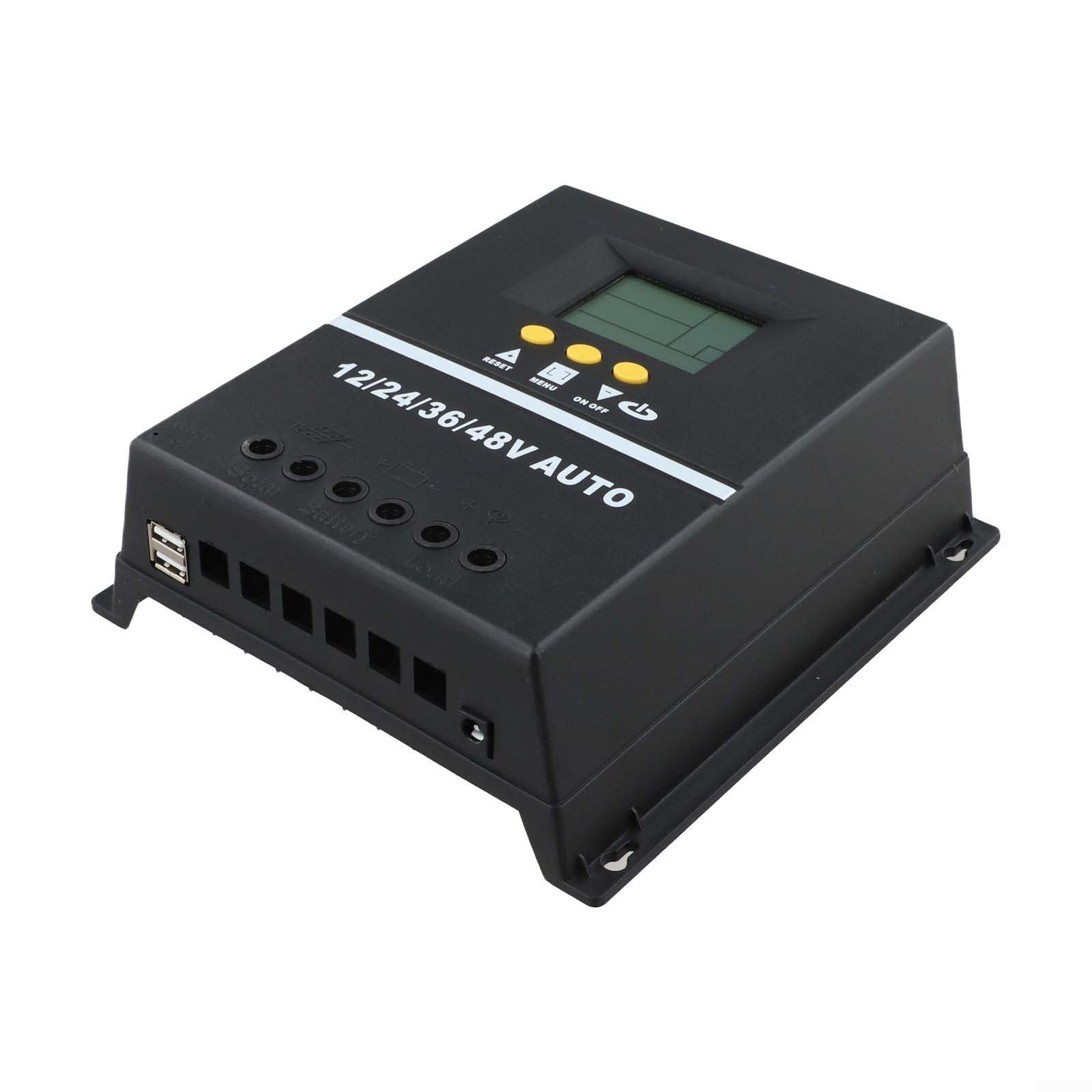 MPPT Contrôleur de charge solaire 150 A compatible avec batteries 12 V 24 V 36 V 48 V avec écran LCD, deux ports USB et dissipation de la chaleur améliorée (90 A)