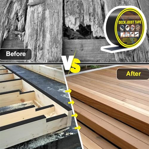 Image of Deck Joist Tape Waterproof Seal Antiseptic Butyl Flashing Tape 1.6 inch X 50' Weather Resistant Joist Tape for Decking Beams Wood Roof (Pack of 3)