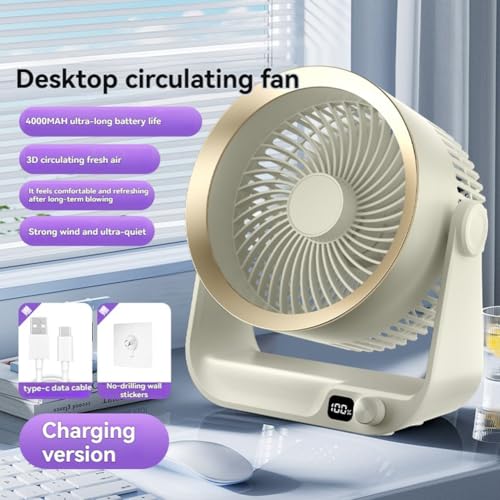 Ventilateur de table portable rechargeable ventilateur de bureau 4000mAh - 4