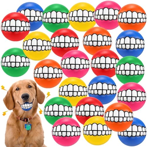 Foilswirl 24 Pcs Small Squeaky Dog Ball Bulk 2.95 Inch Funny Dog Toy Chewing Tennis Ball with Teeth for Large Medium Small Breed Pet Fetch Training Birthday Gift, 6 Colors