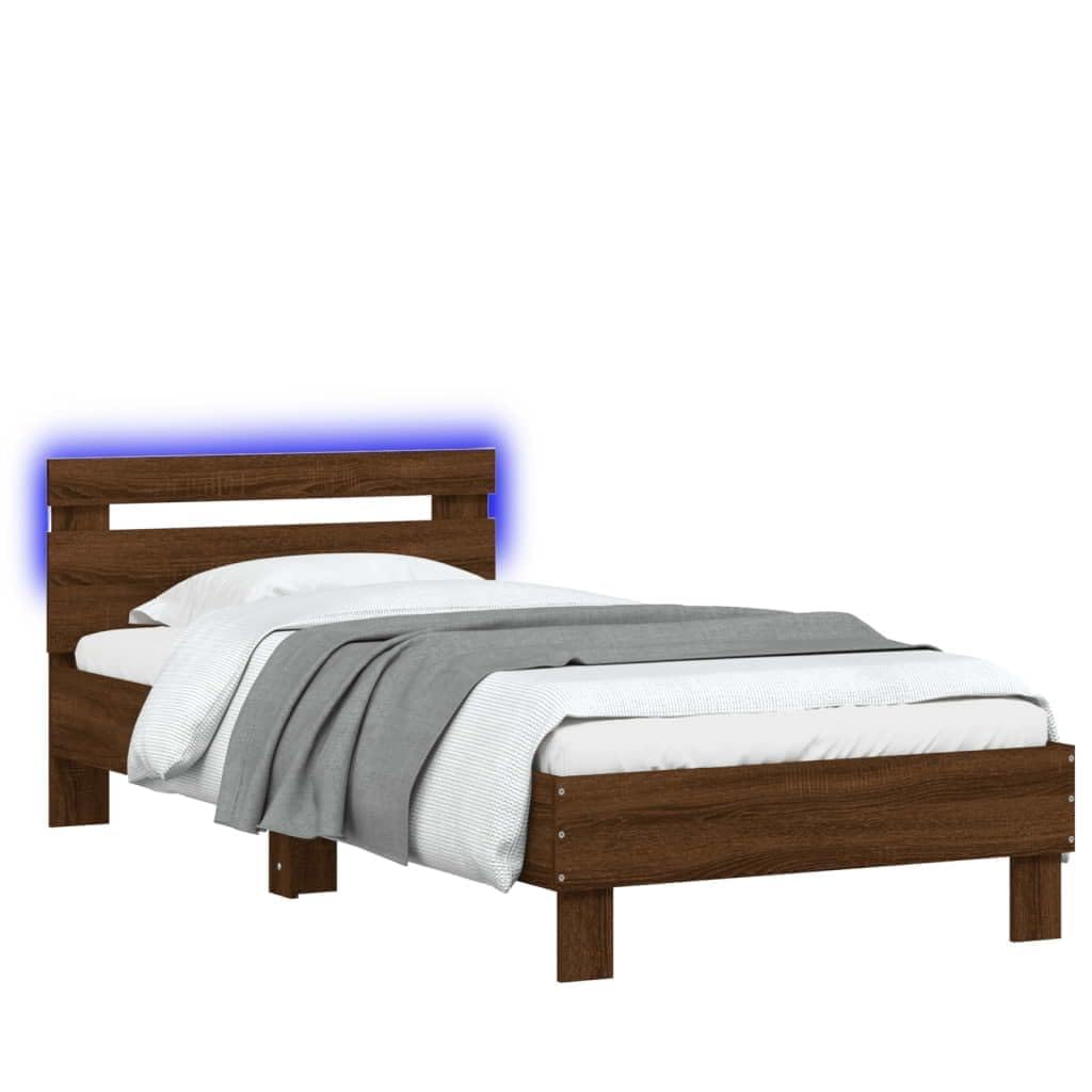 Letto Singolo Con Contenitore LED RGB Rovere Marrone 90x190 cm