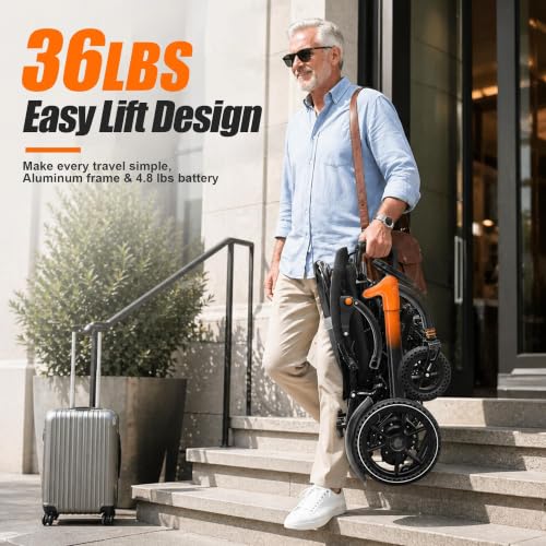 Image of Lightweight Electric Wheelchair for Adults, Orange,15 MI