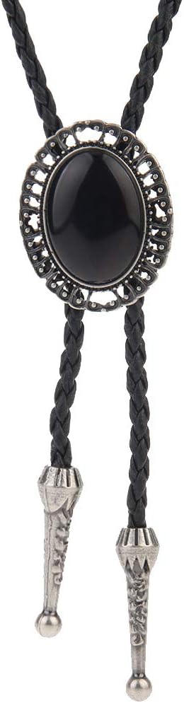 Western Black Bolo Tie for Men and Women,Native American Leather Bolo Tie String