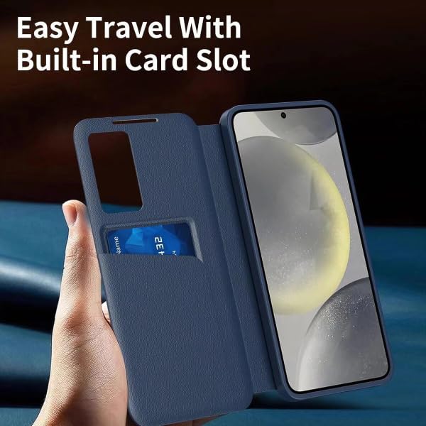 Image of Smart View Wallet Case for Samsung Galaxy S25 Ultra - Premium PU Leather Flip Cover with Mini Display Window, Internal Card Slot. (Blue, Samsung Galaxy S24 Ultra)