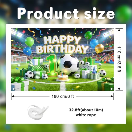 Mocsicka Soccer Happy 10th Birthday Banner 6x3.6ft miniatura 5