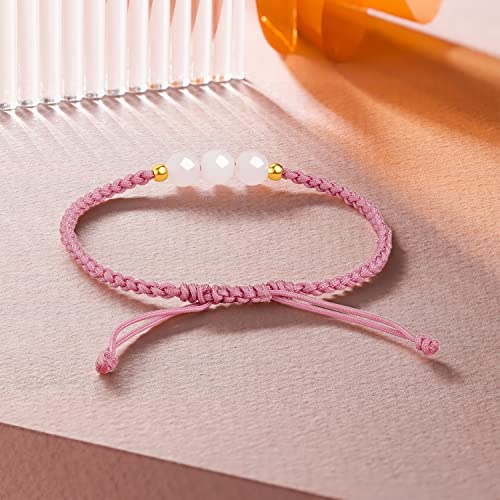 24K Solid Gold Bracelets for Women, Real Pure Gold Adjustable Friendship Gold Bead White Jade Bead Bracelet Green Pink Braided Bracelet for Women Men Mom Girlfriend4