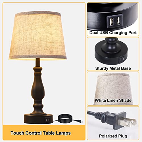 Table Lamps For Bedroom Set Of 2, Bedside Lamps With Usb Charging Ports, 3 Way Dimmable Touch Nightstand Lamps With Linen Fabric Lampshade, Modern Small Lamp For Bedrooms, Living Room (Bulbs Included) #TOP7