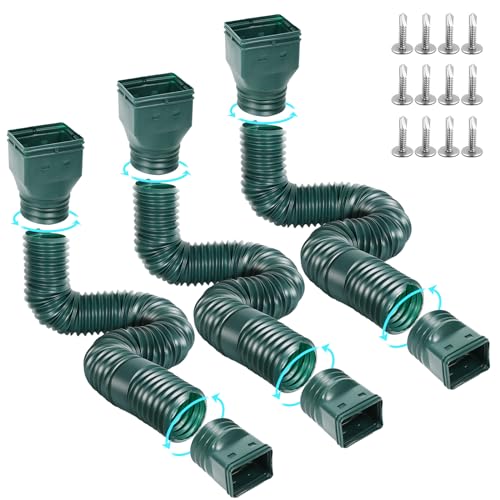 Image of Gutterlix 3 Pack Flexible Gutter Downspout Extensions Extendable from 21 inch to 67 inch, Downspout Extender Comes with Adapters, Thickened Down spout Drain Extension for Rainwater Drainage(Green)