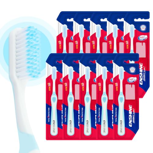Image of Enshine Advance Clean+ Soft Toothbrush for Adults - Pack of 10 | Ultra Soft Tapered PBT Bristles | Tooth Brush Set with Non-Slip Grip | Manual Toothbrushes for Sensitive Gums & Enamel | Color Blue