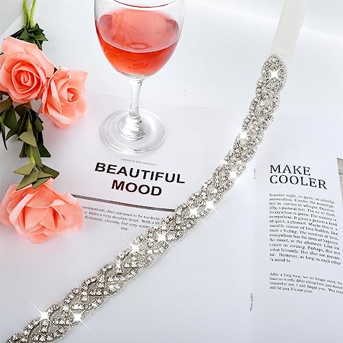 Handcrafted Bridal Rhinestone Wedding Waist Belt for Women, Bling Crystal Belts Glitter Ribbon Belt for Jeans Dress4