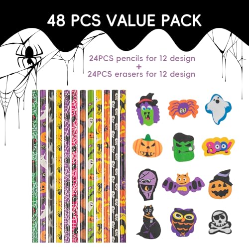 24 lápices halloween con borradores grandes diseño variado miniatura 2