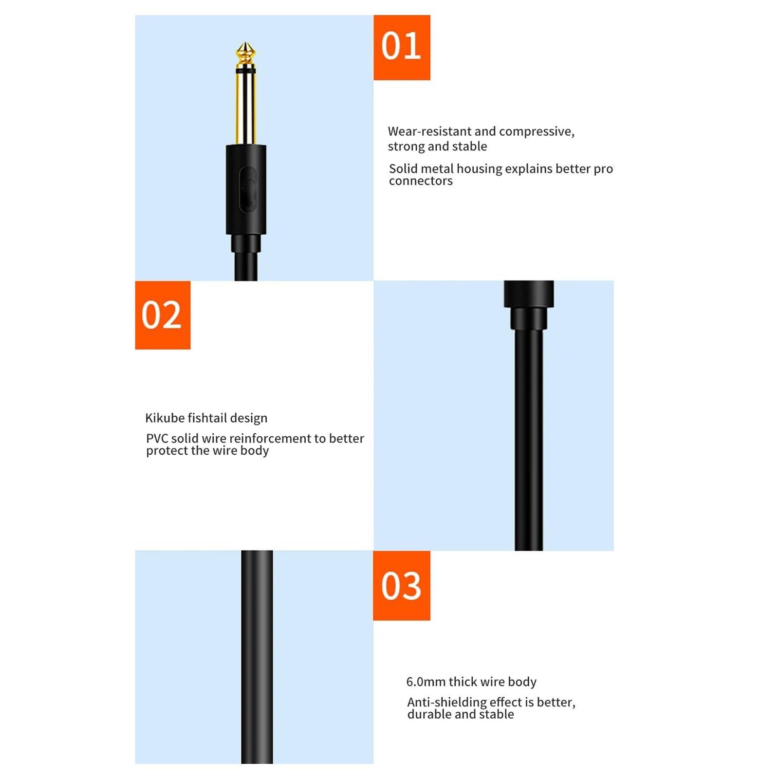 Cavo audio jack da 6,5 ​​mm a 6,5 ​​mm per chitarra maschio-maschio per mixer per chitarra stereo Chitarra Audioper ConnettoriCavo Audio Er Chitarr (Color : 2, Size : 300cm)