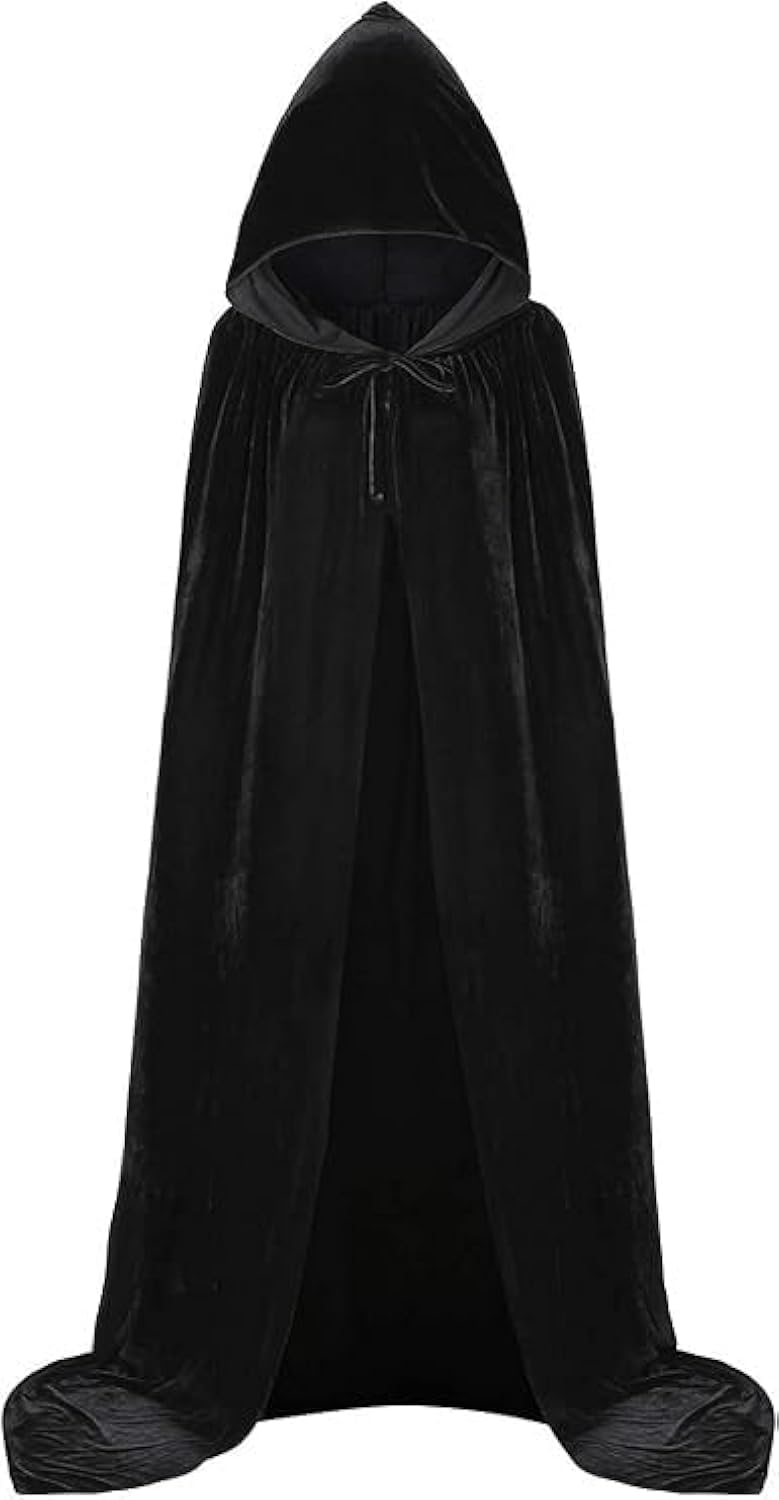 Unisex Black Hooded Cloak Halloween Cosplay Costumes Velvet Cape Adult Witch Cape Long Hooded Cloak for Men Women Black 170cm