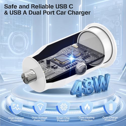 48W USB C Car Charger for iPhone 17 16 15 Pro Max, 48W Dual Port USB-C & USB-A Car Fast Charging Adapter, 2X3FT C to C Cable & A to C Carplay Cable for iPhone 17 16 15 Series/iPhone Air, iPad, Samsung - 4