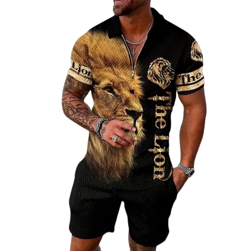 Ensemble polo tigre homme demi-zip et short d'été décontracté de luxe pour vacances