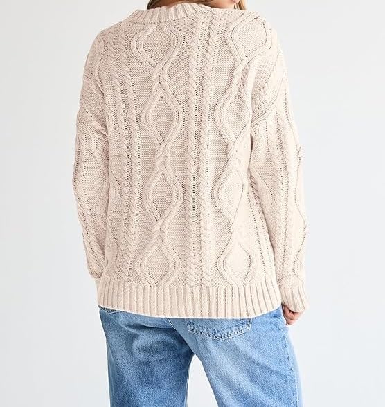 Women's Oversized Cable Knit Crewneck Sweaters Fall Chunky Knit Long Sleeve Trendy Pullover Sweater Tops Outfits3