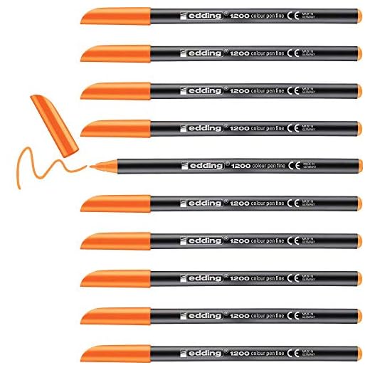 Edding 1200 rotulador de color de trazo fino - naranja neón - 10 rotuladores - punta redonda de 1 mm - marcador dibujar y escribir