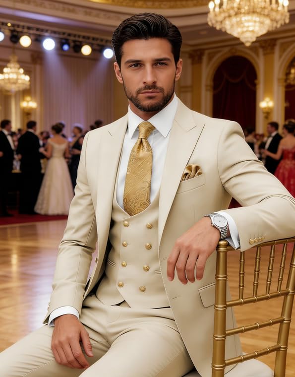 Wangyue 3 Piece Men's Suits Slim Fit Suits for Men Wedding Prom Tuxedo Suits Formal Business - Image 6