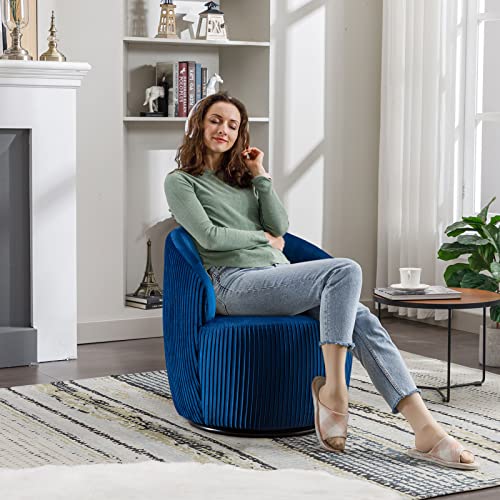 Neylory Swivel Accent Chair, Modern Barrel Vanity Chair For Living Room, Bedroom, Club, Comfy Velvet Round Armchair, Small Single Sofa, Dark Blue #TOP1