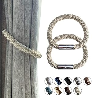 Magnetic Curtain Tiebacks Decorative Window Drapery Holdbacks, 2 Pack Window Drape Weave Tie Back Holders for Blackout Sheer Window Treatment Home Office Decorative